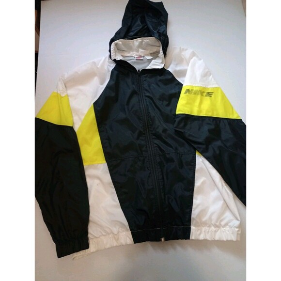 VTG 90s Nike Jacket Mens 2XLT Gray Label Yellow Vented Hidden Hood Windbreaker - Picture 1 of 13